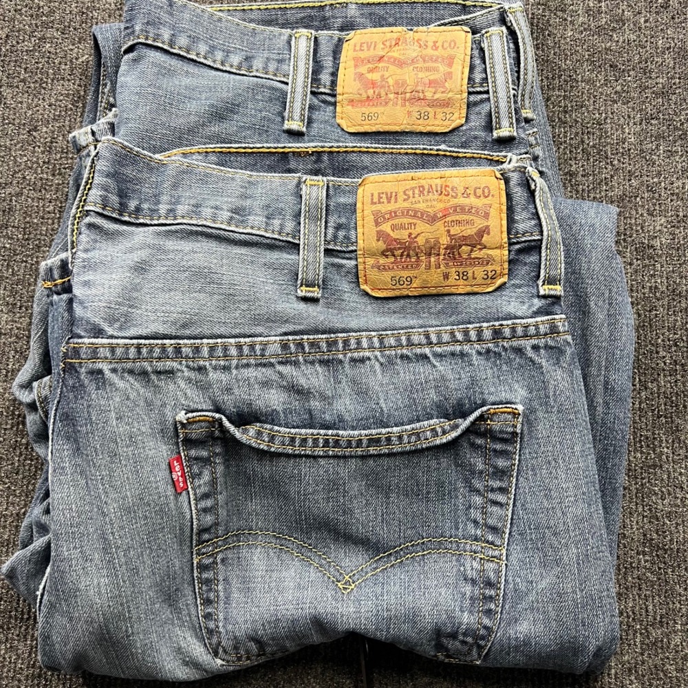Levis 569 Loose Straight Jeans Mens 38x32 Lot of 2 Medium Wash Blue Denim